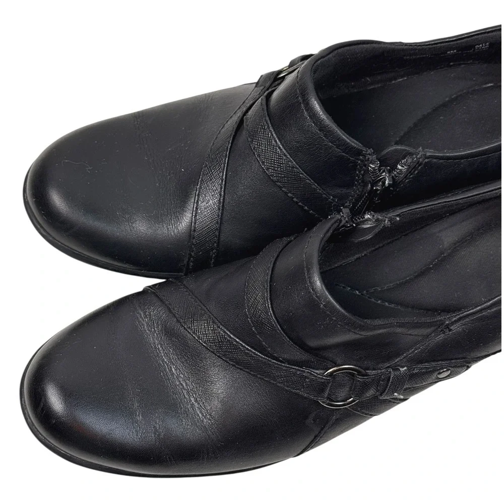 Clarks Loafers Genette Arc Black Leather Women‎ Size 8M Wedge Heel Comfort Shoes
